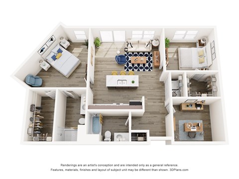 Floor plan for 2 beds, 2 baths, 1234 sqft